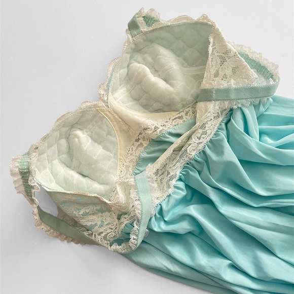 Olga Powder Blue Long Flowy Full Length NightGown Slip Dress Vintage - Picture 7 of 9